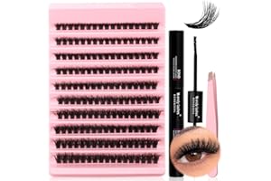 WENDY LASHES Kit Extension Ciglia 200PCS Clusters Lashes Kit D Curl 0,07 80D 8-16mm Ciglia Finte Individuali Fluffy Effetto 3D Cluster Eyelash con Lash Bond e Seal for DIY Lashes(Effetto 3D-80D)