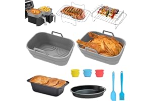 SHULLTJI Airfryer Zubehör, Heißluftfritteusen Zubehör für Ninja AF400EU AF300EU Emerio Princess Innsky COSORI Tower 7,6L-9.5L, Einschließlich Silikonform, Grillrost, Backform, etc