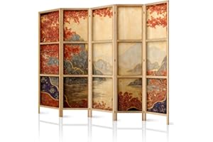 framed concept - Paravento divisorio in legno, 225 x 172 cm, 5 pezzi, unilaterale, in stile orientale
