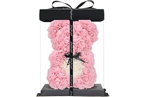 ROSEBEWU orso rosa - orsacchiotto rosa 10 pollici Hugz Teddy Flower Bear - Oltre 250 dozzine di fiori artificiali - regali unici, regali per le donne Scatola regalo trasparente (light pink)