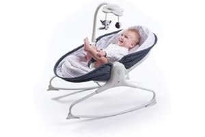 Tiny Love Rocker mecedora bebé, 0+ meses, hasta 9 kg, balancín con vibración relajantes y arco de juego musical, reclinable en 3 posiciones, para bebés 0-6 meses, color Denim