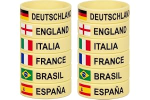 LIDOHEALCO Set med 12 supporterarmband för fotbollstävling - mjuk silikon i nationella färger - 6 länder (Frankrike, Tyskland