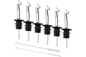 Wellehomi 8 Stück Flaschenausgießer mit Klappe, 6 Ausgießeröl-Set mit 2 Stilen Reinigungsbürste Edelstahl konischer Weinausgießer Flaschenausgießer universell für Öl Spirituosen Cocktails Weinschnaps