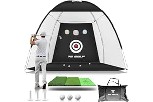 TS Golf - Red de práctica de golf - 10 x 7 pies - Red de conducción de golf XL Tri-Turf y alfombrilla, 3 pelotas, 3 camisetas de goma, bolsa de transporte, redes de golf para conducción en el patio