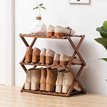 Étagère à Chaussures Pliable En Bambou Naturel - Rangement 5 Étages Pour Entrée Ou Placard