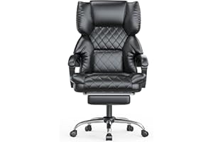 naspaluro Chefsessel Bürostuhl mit Fußstütze, Schreibtischstuhl Ergonomisch, PU Leder Computerstuhl mit Gepolsterter Armlehnen und Weicher Kopfstütze Neigefunktion, Höhenverstellbar Drehstuhl, Schwarz