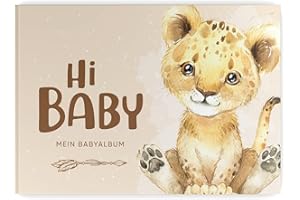 KIDDO Babyalbum - Mein erstes Jahr, Junge Mädchen, Album zur Geburt, Baby-Tagebuch, schönsten Momente und Erinnerungen zum Auszufüllen auf 104 Seiten (ohne Personalisierung, Löwe)