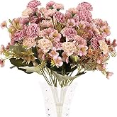 Minnhua 4pcs Artificial Flowers Silk Carnations 5 Branch with 11 Peony Flower Small Vintage Artificial Flowers Decoration Vas
