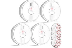 Putogesafe Czujnik dymu, czujnik pożaru o żywotności 10 lat, czujnik dymu, czujnik pożaru z wymienną baterią 1-roczną, fotoelektryczny czujnik dymu, 4 sztuki, 206C