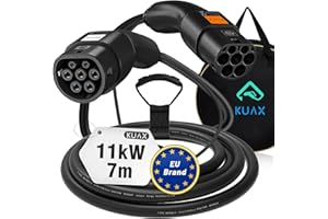 ‎KUAX KUAX Typ 2 Ladekabel 11KW 3 Phasen Ladekabel mit 16A, 7M, 11KW, IP54, IEC-62196-2 geeignet für Model S/3/X/Y | e-Golf/e-UP/ID.3 | i3/i8 (Schwarz)
