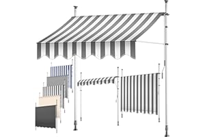 KESSER® Store banne avec manivelle pour Balcon | Store pour Balcon sans Trous à percer, résistant aux UV, réglable en Hauteur, Hydrofuge, protège du Soleil, Toit de terrasse, Blanc/Gris, 250cm
