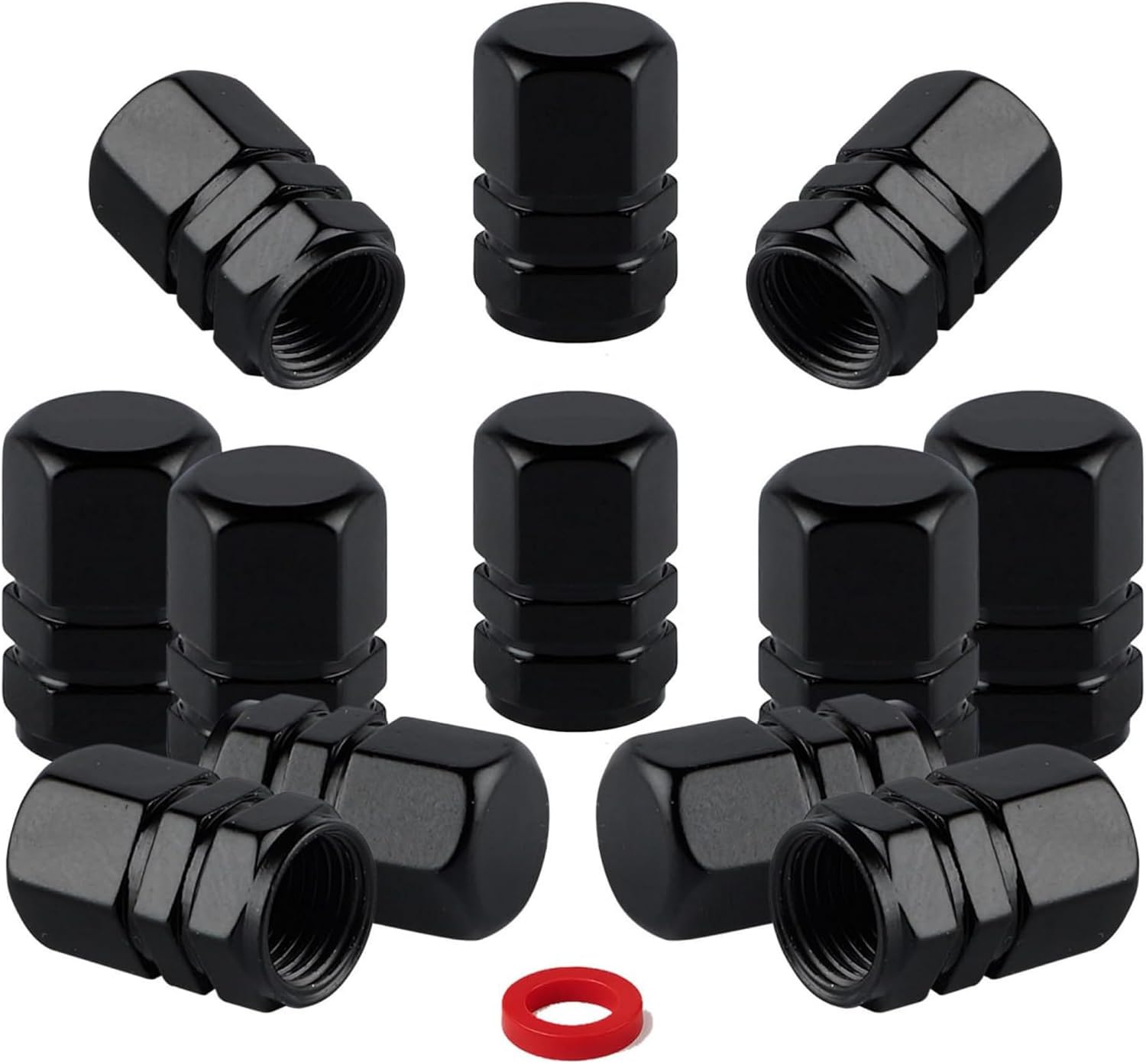 Pack de 10 Tapones para Rueda de Coche de Aluminio Negro + 2 de Regalo | Tapón Universal de Válvula para Moto, Bicicleta o Patinete | Anillo Sellador Antifugas | Diseño Elegante y Alta Resistencia