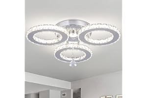 diisunbihuo Dimmable LED Crystal Ceiling Light, 3 Rings Modern Flush Mount Chandelier with Remote Control, K9 Crystal LED Ceiling Lamp for Bedroom, Living Room, Dining Room, Hallway
