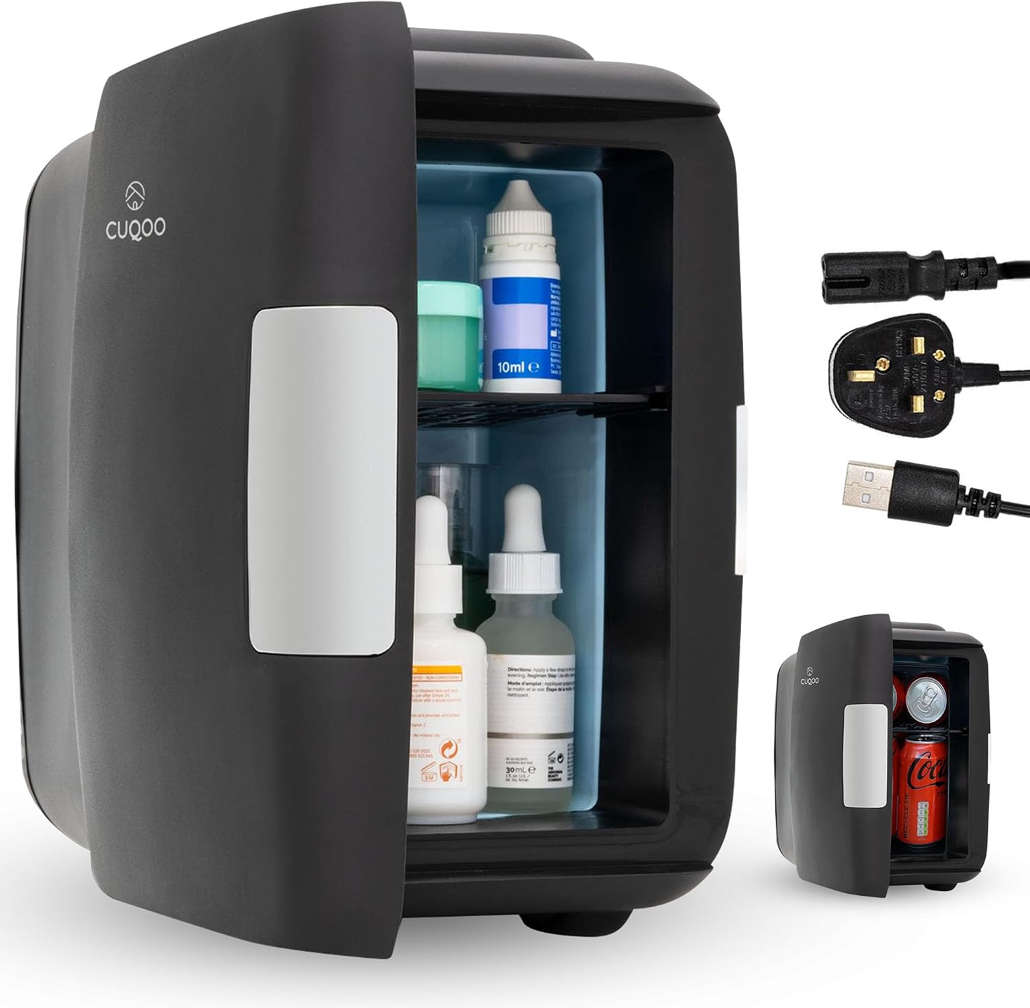 CUQOO Mini Fridge 4 Litre Quiet AC/DC Portable Cooler & Warmer for Drinks, Skincare & Food, Compact Tabletop Design, for Bedrooms, Home, Caravans, Cars, Thoughtful Gift Idea