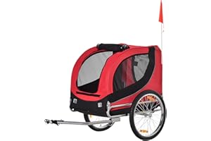 HOMCOM PawHut Remolque Bicicleta Perros Mascota 1 Bandera 8 Reflectores Remolque Bici 130x73x90 cm Rojo Negro
