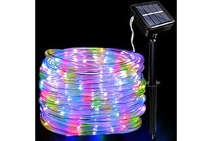 JIMACRO Zewnętrzne solarne lampy linowe LED, wodoszczelne światła linowe IP65, 12 m, 100 diod LED, solarne światła dekoracyjne z 8 trybami oświetlenia, łańcuch świetlny do ogrodu, na choinkę, imprezę,