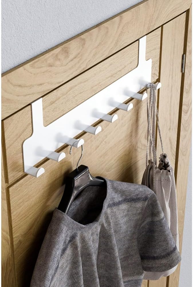 Orret Home Metal Mat Siyah Kapı Arkası Askılık – 8 Kancalı Amerikan Tipi Organizer Askı, Banyo ve Oda Kapıları İçin Pratik Askılık, Delmeden Montajlı Kapı Arkası Askı (Beyaz)