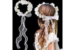 Cindeer Fascia Regolabile di Fiori Bianchi per Comunione Accessori di Ghirlanda per Capelli Nastro di Perle con Forcine Nere