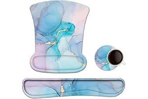 Newplenty Tapis de Souris Ergonomique Repose Poignet Gel,Repose-Poignet Clavier Mousse à Mémoire,sous - verres,Ensemble de protège - poignets 3 en 1 (9090)