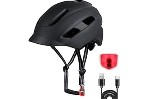 TADPOLE Bike Helmet, Adjustable Cycling Helmet with USB Rechargeable LED Light, Lightweight Bicycle Helmet for Adults, Breathable Mountain & Road Cycle Helmet for Men Women