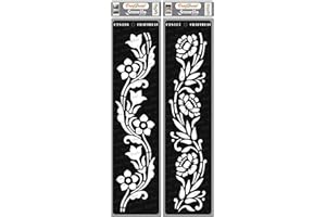 CrafTreat Floral Border Stencils for Painting on Wood, Canvas, Paper, Fabric, Floor, Wall and Tile - Border12 and Border13-2 Pcs - 3x12 Inches Each - Reusable DIY Art and Craft Stencils for Borders