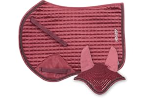 HORSES Tapis de selle saut+casque Edith, doux et résistant, indispensable pour protéger le cheval des traumatismes et chocs excessifs, sobre et élégant