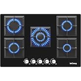IsEasy 5-Burner Gas Hob, Butane Gas Hob, 77 cm, 10.5 kW, Black | Built-in Kitchen, Gas Hob 5 Burners, Natural Gas Hob, Self-i