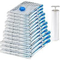 amazon basics Vacuum Compression Storage Bags with Hand Pump - 12-Pack (3 Jumbo, 3 Large, 3 Medium, 3 Small)
