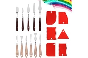 Zocipro 17Pcs Spatole per Pittura a Olio Set di Coltelli per Pittura, 11Pcs Coltello per Pallet Strumenti per Pittura con 6 Raschietti in Plastica, Spatole per Pittura a Olio per Artistico Pittura