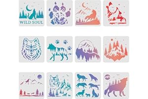 FINGERINSPIRE 12pcs Loup Pochoirs 30x30cm Forêt Loup Peinture Décoration Pochoirs Réutilisable Montagne Loup Pochoir Animal Dessin Pochoir pour Peinture sur Bois, Sol, Mur, Tissu