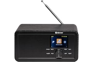 Denver DIR‑200 Radio inteligente compacta por Internet/DAB+/FM con pantalla a color, Bluetooth y alarma dual, funciona con red y batería