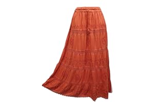 Doorwaytofashion Women Cotton Maxi Full Length Skirt Embroidered Boho Casual Festival Summer UK 10,12,14,16,18