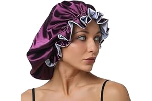 SENGTERM Bonnet de Nuit en Satin Double Couche réglable pour Femme - Bonnet de Nuit en Satin(XL, Bleu Clair)