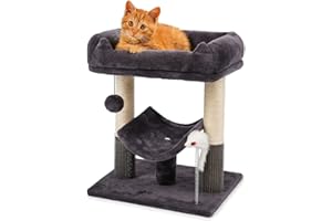 THRINK Grey Cat Tree Tower with Sisal Scratching Posts, Condo, Bed, Dangling Ball & Playful Mouse - Sturdy 50cm Perch for Cats, Kittens & Pets - Entertainment & Comfort Furniture for Feline Fun