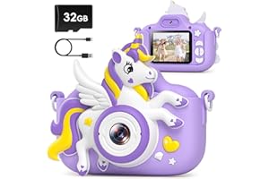 GREENKINDER Macchina Fotografica Bambini, 2,0 Pollici 1080P HD Fotocamera Digitale Bambina Ricaricabile, con Scheda da 32GB e Cordino, Regalo per Ragazzi 3-12 Anni, Viola
