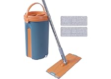 Amazon Brand - Umi Floor Squeeze Mop with Bucket Flat Mop System 360° Flexible Head with 2 Super-Absorbent Microfiber Pads Ex