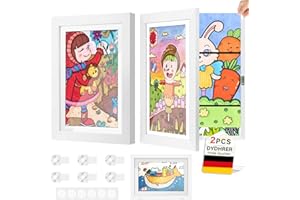 DYDHRER 2 Stück Bilderrahmen Kinderzeichnungen, Frontöffnung bilderrahmen für kinderzeichnungen, zum aufklappen A4, Befüllbar kinder bilderrahmen, für Kunstwerke, Schule, Zuhause-Weiß