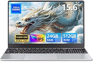 MOACRETO Portatile PC 15,6 pollici, Notebook 24GB RAM SSD 512GB Celeron N5095, Computer portatile FHD IPS 1920 * 1080 Win 11 Pro con tastiera retroilluminata, sblocco con impronta digitale WIFI5 Laptop