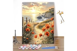 MEIYUDA Peinture par Numero Adulte Paysage, DIY Fleurs Peinture Acrylique pour Adultes Débutants Facile sur Toile Avec Peintures et Pinceaux 40x50cm(sans Cadre)