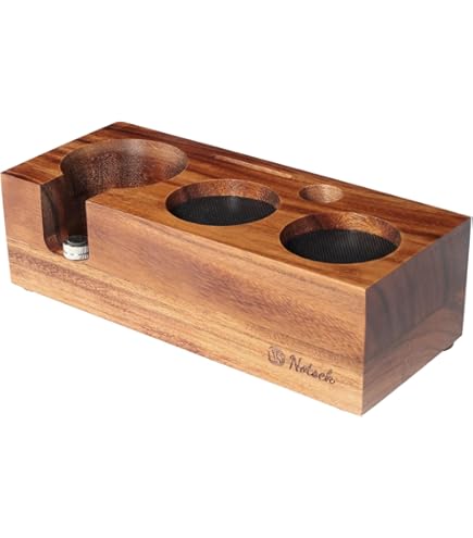 HOLIHOKY Tamperstation 51mm 54mm, Tamperstation Holz für Delonghi Sage Siebträger, Walnuss Barista Tamping Station für Espreso Zubehör mit Silikonkissen, Einstellbare Höhe
