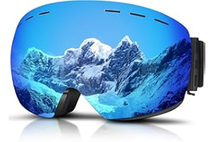 DADA-PRO Ski goggles Mens Women Skiing goggles Adults Over Glasses OTG Anti-fog Frameless For Snowboard Jet Snow, 100% UV Protection, Helmet Compatible (Blue)