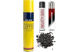 Clipper 2 Mecheros + 1 Botella Gas Azul 300 ml Gas Sirve para Recargar Soplete de Cocina + 9 Piedras de Mechero de Regalo Kit DISPAU Esencial (Clipper 2 + Gas 1 + Piedra)