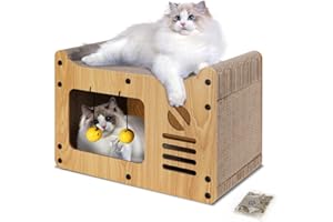 Nobleza Rascador de Cartón para Gatos con Juguete de Bola y Catnip, Casa para Gatos Cartón Grande, 47,5x25x32,5 cm