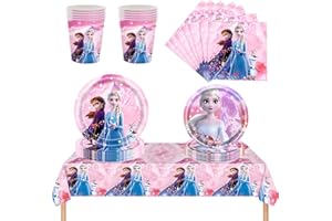 Newtic 51PCS Frozen Geburtstagsdeko, Frozen Partygeschirr Geburtstag, Kindergeburtstag Geschirr Set, Dazu gehören Teller,Tasse,Tischdecke,Servietten, für 10 Kinder Mädchen Jungen
