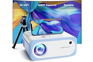 Mini Projecteur Portable avec Trépied, VISULAPEX V3 5G WiFi Vidéoprojecteur 9000LM, 1080P Full HD Supportée, Rétroprojecteur pour Home Cinéma, Compatible avec Smartphone HDMI USB Firestick