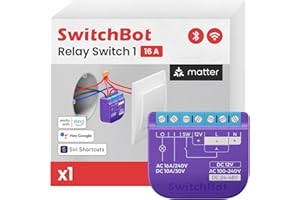 SwitchBot Relais interrupteur 1, Module de relais interrupteur avec Répéteur Bluetooth, Interrupteur Wi-Fi&Bluetooth Fonctionnant avec Alexa/Apple Homekit/Google Home, 2.4GHz 16A