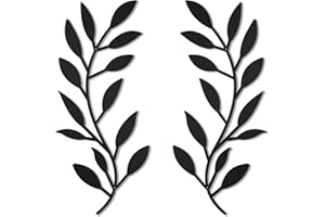 Zhengmy 2 Pieces Metal Tree Leaf Wall Decor Vine Olive Branch Leaf Wall Art Wrought Iron Scroll Above The Bed, Living Room, Outdoor Decoration (Black)