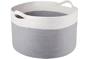 Syeeiex Large Storage Basket for Toy, Rope Organizer Basket for Blanket Storage, Storage Bins for Kids and Pets in Living Room, Lounge and Children Room, Grey,1 Pack