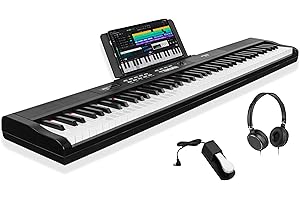 STRICH 88 Key Digital Piano Full Size Electric Keyboard with Semi-Weighted Sensitive Keys, Portable Electric Piano Set With Sustain Pedal, Headphones, Music Rest, Black, SEP-150