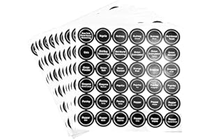 VIOLOTORIS 432 Pcs/12 Sheets Spice Labels Stickers for Jars, Spice Rack Labels 35mm Jar Label Oil Resistant PVC Self Adhesive Bottles Pre Printed